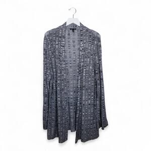 EILEEN FISHER Silk & Organic Linen Open Knit Duster Cardigan Black/White Size L